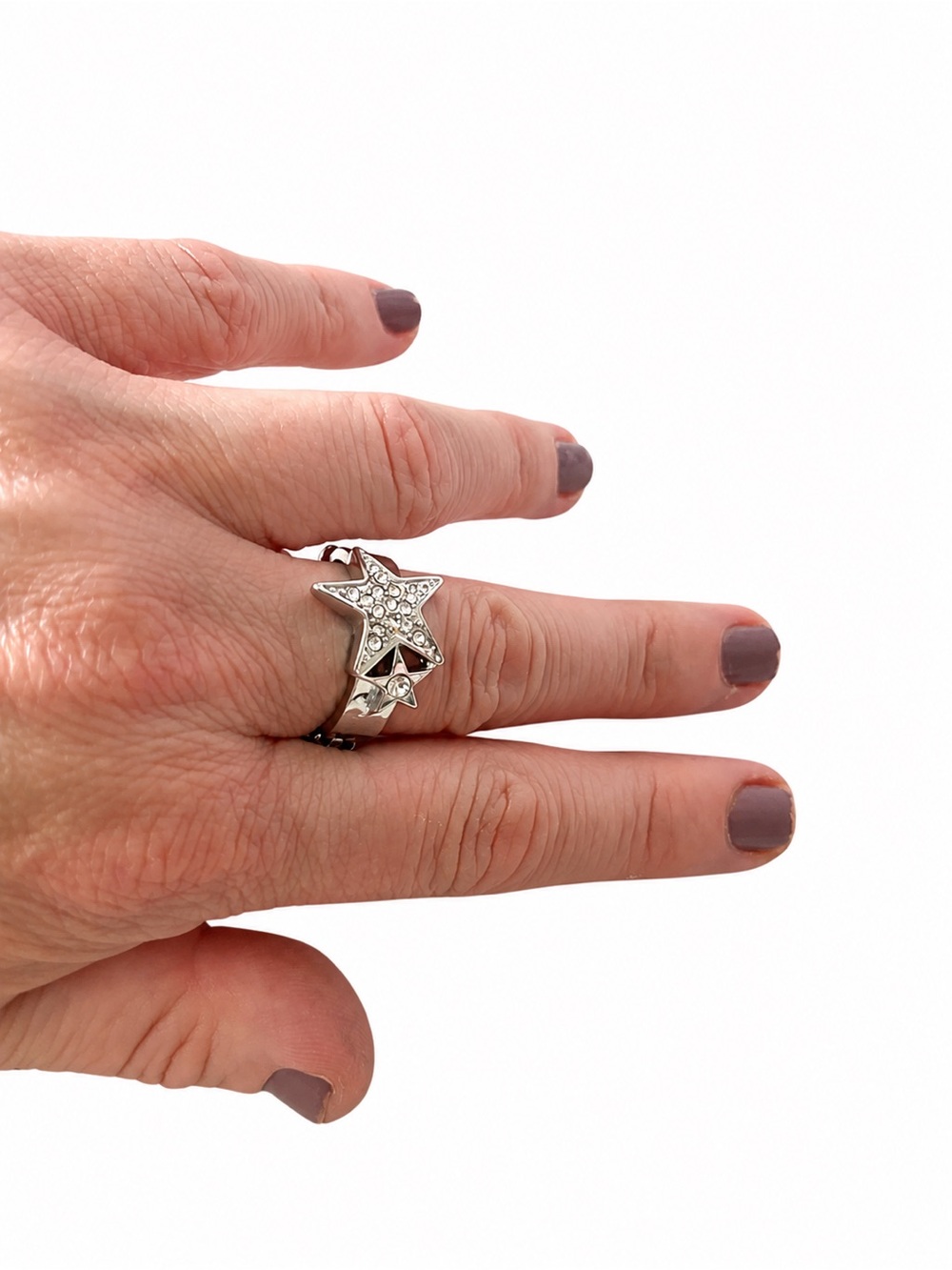 Crystal Star Wrap Ring Silver Tone Pavé Rhinestone Adjustable Statement Celestia